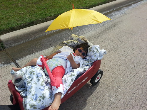 Dani outside in the wagon