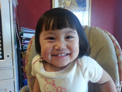 I decided to try and tame Dani's wild hair by giving her bangs. I decided to try and tame Dani's wild hair by giving her bangs.